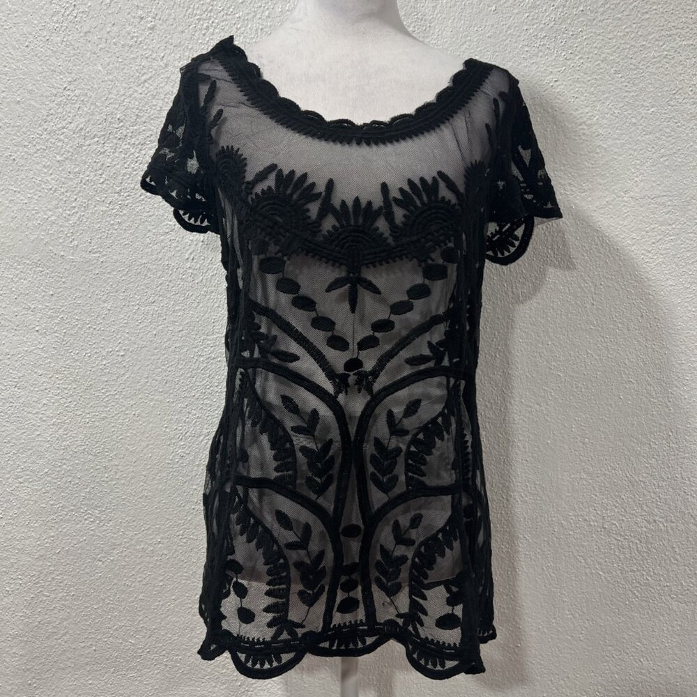 CAPRI Embroidered Mesh Lace Top Small Blouse Witchy‎ WhimsyGoth